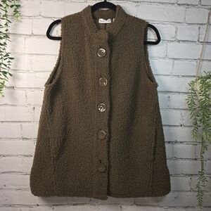 HABITAT BROWN SHERPA VEST POCKETS MOCK COLLAR BUTTON DOWN WOMENS MED